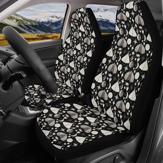 Dark Witchy Moth Black Car Seat Covers, witchy Cottagecore cute Seat Covers for vehicle, Cute car interior decor, car accessories for women