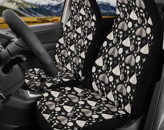 Dark Witchy Moth Black Car Seat Covers, witchy Cottagecore cute Seat Covers for vehicle, Cute car interior decor, car accessories for women