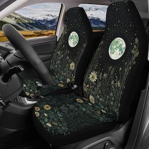 Dark Fern Forest Witchy Car Seat Cover Set, Green witch cottagecore Front back seat cover, Car interior decor, Cottagecore car accessories