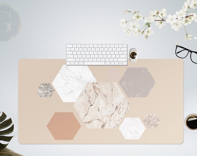 Boho Marble Print Extra Large Desk Mat with Multiple Size Options, Home Office Desk Decor, Gift For Coworker, Extended Mouse Pad