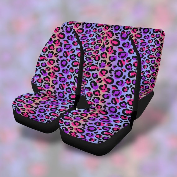 Purple Leopard Skin Print Car Seat Covers, Cottagecore Cute Animal skin colorful Front Bucket Seat Cover For Car Vehicle, Nature seat cover