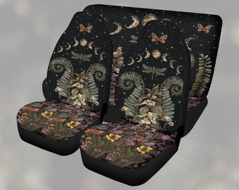Witchy Moon Fern Boho Car Seat Cover For Women, Cottagecore Witchy Green Floral Front Bucket Seat Cover For Car Vehicle, Nature seat cover