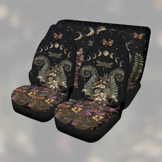 Witchy Moon Fern Boho Car Seat Cover For Women, Cottagecore Witchy Green Floral Front Bucket Seat Cover For Car Vehicle, Nature seat cover