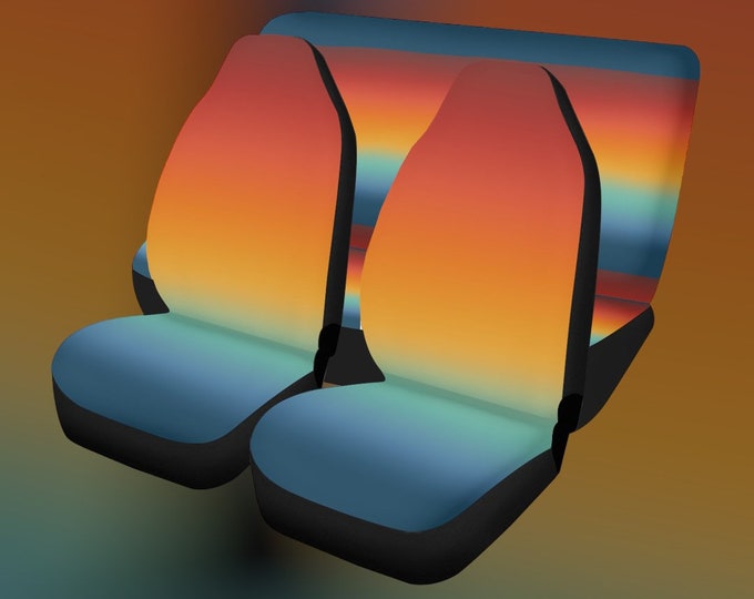 Retro Car Seat Cover for Women Full Set Cute, Retro Colorful 70s Front Bucket Seat Back Seat Cover for Vehicle, Boho Hippie Car Decor Gift