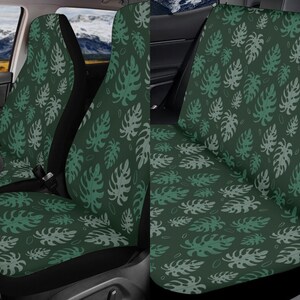 Boho Green Car Seat Covers, Monstera Plant Leaves Cottagecore Seat Covers for vehicle, Nature car interior decor, cute car accessories gift