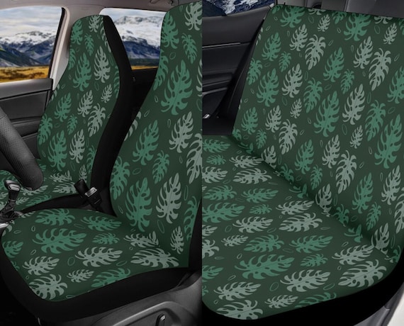 Boho Green Car Seat Covers, Monstera Plant Leaves Cottagecore Seat Covers for vehicle, Nature car interior decor, cute car accessories gift