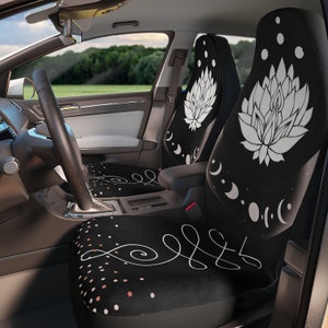 Lotus Flower Moon Phases Witchy Seat Covers, Nature Cottagecore Seat Covers for vehicle, Nature car interior decor, car accessories gift