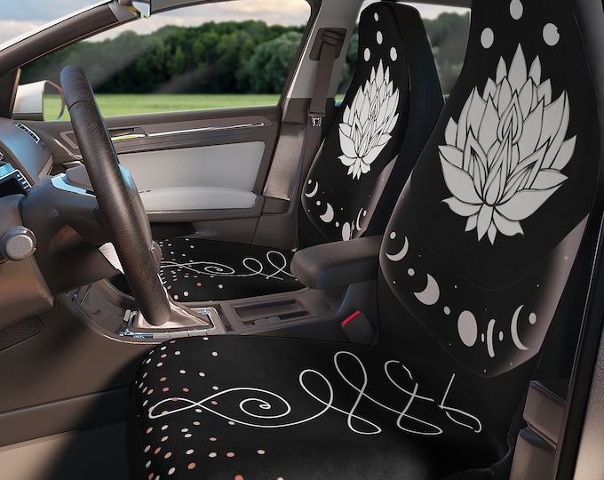 Lotus Flower Moon Phases Witchy Seat Covers, Nature Cottagecore Seat Covers for vehicle, Nature car interior decor, car accessories gift
