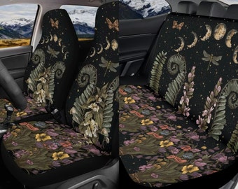 Witchy Moon Fern Boho Car Seat Cover For Women, Cottagecore Witchy Green Floral Front Bucket Seat Cover For Car Vehicle, Nature seat cover