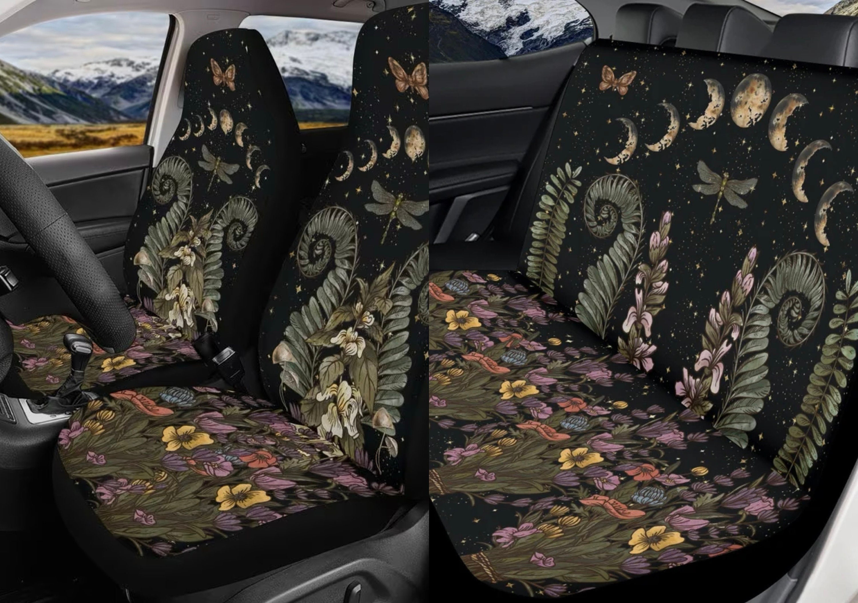 2pcs Skull Printed Car Seat Cover Front Seats, Bucket Seat Protector Car  Seat Cushions For Car, SUV, Truck Or Van For Women Man