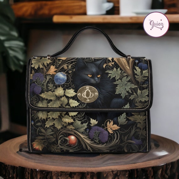 Black Cat Witchy Dark Forest Bag, Cottagecore Crossbody Satchel Bag, witchy Forestcore Stylish purse, Dark Academia Bag, Boho hippies gift