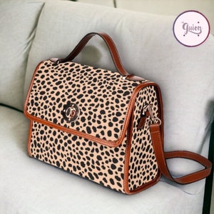 Joli sac cartable en toile à imprimé léopard, sac à main croisé en cuir végétalien, sac à imprimé léopard, cadeau bohème hippies, sac à main à imprimé animal
