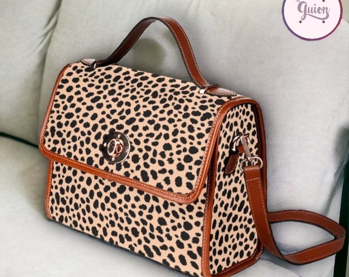 Cute Leopard Print Canvas Satchel bag, Vegan Leather Strap Crossed body hand bag, Leopard Print bag, hippies boho gift, Animal Print Purse