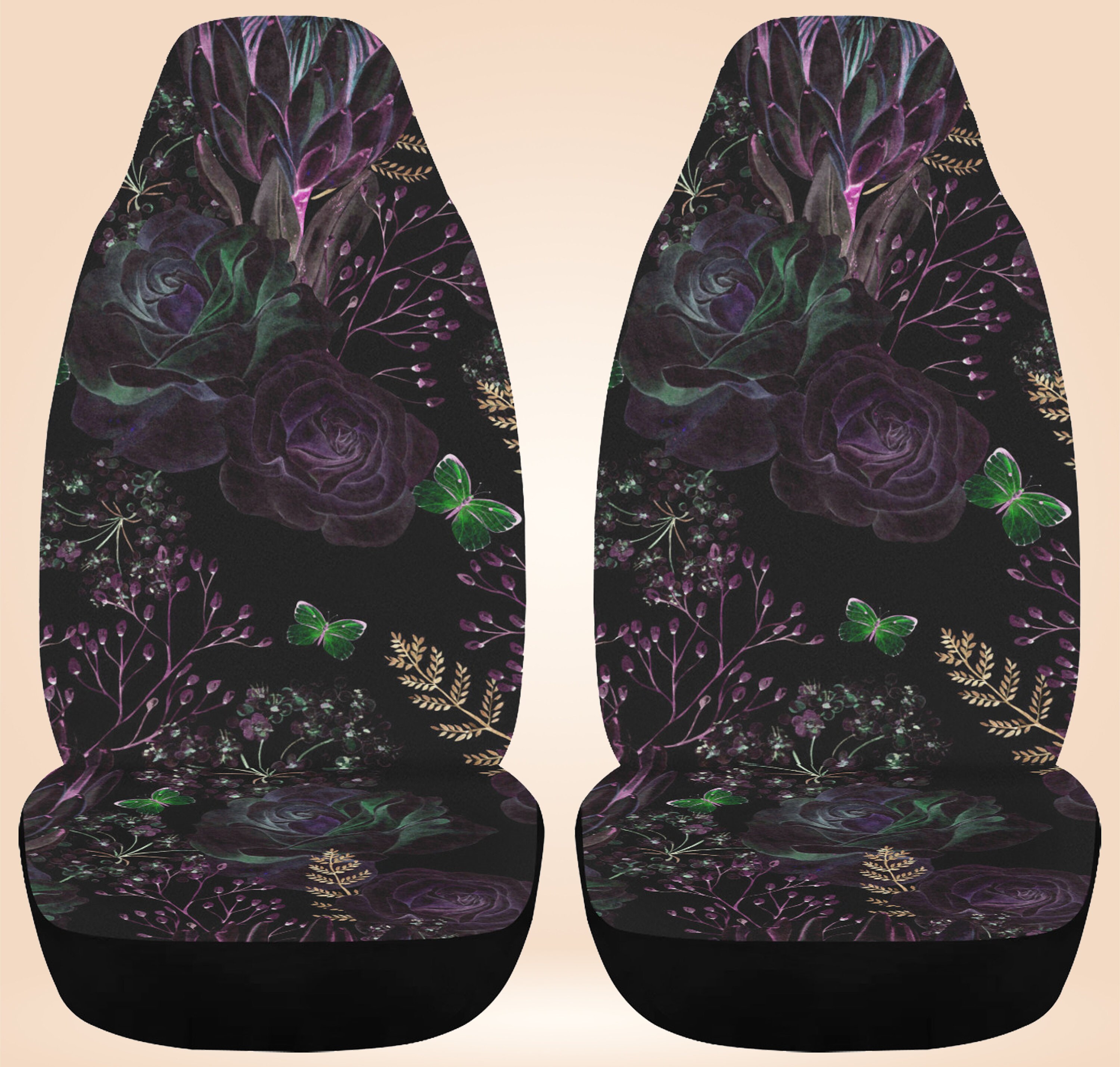 Discover Dark Roses Boho Witch Car Seat Covers, Cottagecore Cute Dark Floral Front Bucket Seat Cover For Car Vehicle, Nature seat cover