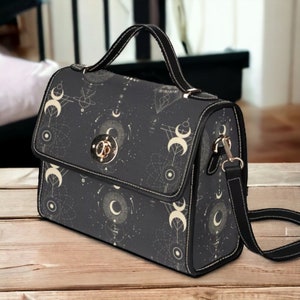 Cottagecore witch Canvas Satchel bag, Cute women crossed body purse, cute vegan leather strap hand bag goth bag, hippies boho gift
