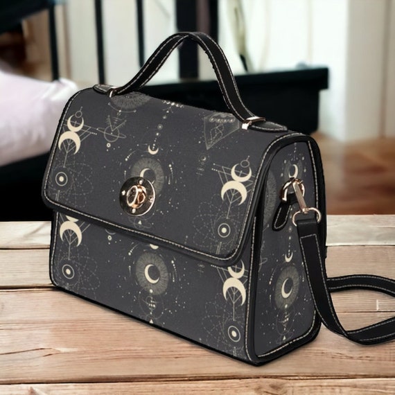 Cottagecore witch Canvas Satchel bag, Cute women crossed body purse, cute vegan leather strap hand bag goth bag, hippies boho gift