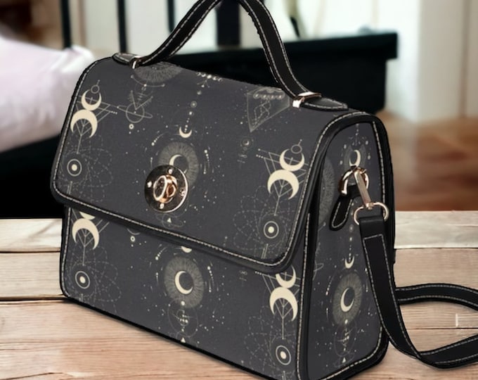 Cottagecore witch Canvas Satchel bag, Cute women crossed body purse, cute vegan leather strap hand bag goth bag, hippies boho gift