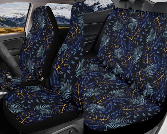 Dark Blue Monstera Car Seat Covers, Cottagecore Seat Covers for vehicle, Nature car interior decor cute car accessories gift women car decor