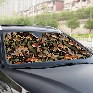 Green mushroom forest and moths Car sunshade for windshield, cottagecore nature Window Sun Blocker Boho car accessories Auto Decor Screen