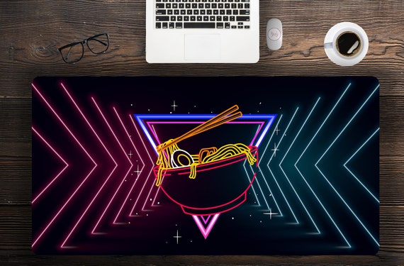 Neon Ramen Large Gaming Desk Pad, Extended Mouse Pad With Hemmed Edge, LArge Desk Pads Free ship, Japanese Ramen Mouse Pad