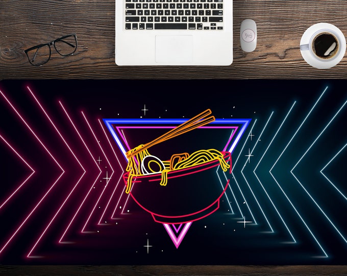 Neon Ramen Large Gaming Desk Pad, Extended Mouse Pad With Hemmed Edge, LArge Desk Pads Free ship, Japanese Ramen Mouse Pad