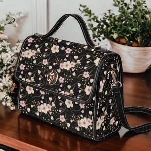 Bolso Sakura Blossom Boho Cottagecore, bonito bolso cruzado para mujer, bonito bolso de mano con correa de cuero vegano, bolso japonés, regalo bohemio hippie.