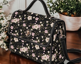 Sakura Blossom Boho Cottagecore Bag, Cute women crossed body purse, cute vegan leather strap hand bag, Japanese bag, hippies boho gift