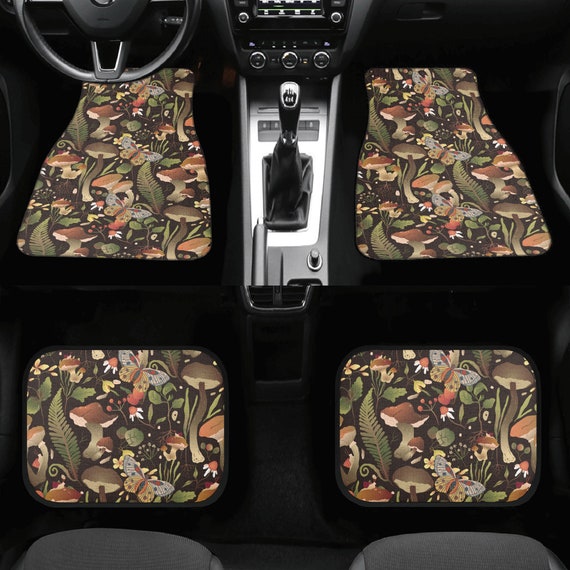 Car Floor Mats, Cottage core, witchy, magical, boho car accessories, Moths, mushrooms and forest women girls car mats set, boho hippies gift