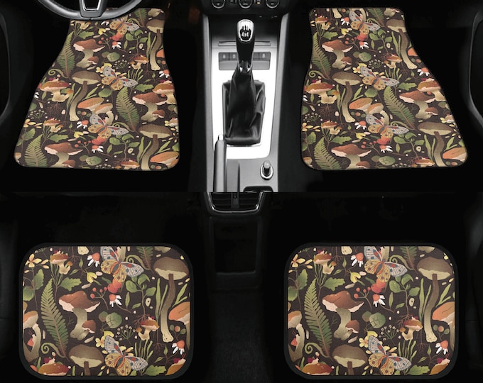 Car Floor Mats, Cottage core, witchy, magical, boho car accessories, Moths, mushrooms and forest women girls car mats set, boho hippies gift