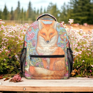 Joli sac à dos renard animal de la forêt Cottagecore, sac à dos forêt nature, sac à dos de rentrée, sac d'école renard sorcier botanique nature