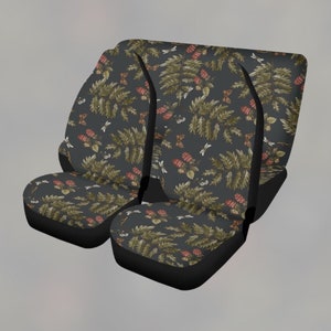 Green Fern Black Car Seat Covers, Nature Cottagecore Seat Covers for vehicle, Nature car interior decor, car accessories gift