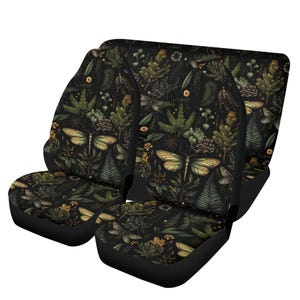 Green Fern Forest Moth Car Seat Cover Set, Green witch Fern Moth Front back seat cover, Car interior decor, Cottagecore car accessories gift
