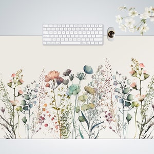 Tappetino per mouse da gioco con fiori di campo ad acquerello, grande, con bordi cuciti, per tastiera e mouse, per lavoro, gioco, ufficio, casa, XL