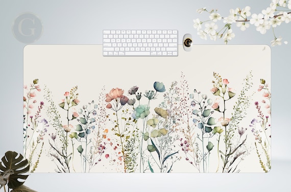 Watercolor Wildflower Desk Mat Gaming Mouse Pad Large Mousepad with Stitched Edges, Keyboard Mouse Mat Desk Pad for Work Game Office Home XL