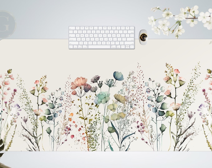 Watercolor Wildflower Desk Mat Gaming Mouse Pad Large Mousepad with Stitched Edges, Keyboard Mouse Mat Desk Pad for Work Game Office Home XL