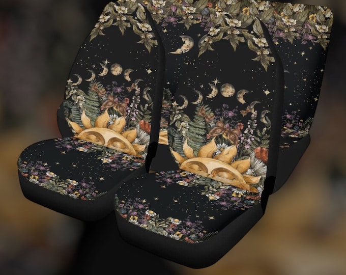 Witch Mystical Sun Car Seat Cover, moon phase Seat cover, Mystical witch seatbelt cover, cottagecore moon steering wheel cover witch decor