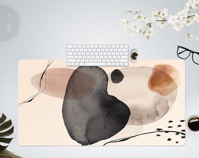 Boho Abstract modern art desk mat, watercolor line art desk mat, extra large gaming desk pad, extended mouse pad, desk mat cute wrist rest