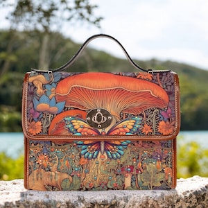 Bolso satchel de lona retro de polilla bruja, bolso místico de fase lunar, bolso hippies boho con correa de cuero vegano, bolso de bruja, bolso gótico, bolso cottagecore