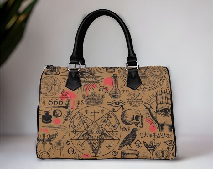 Kawaii Witch Top Handle Vegan leather Cottagecore bag, Witchy pagan occult elements purse women, witch goth bag, hippies boho gift handbag