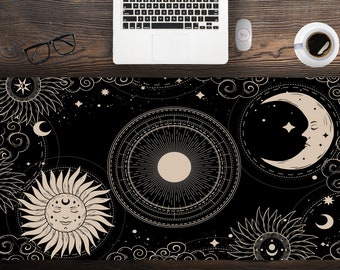 Mystical Sun Moon Celestial Desk Mat, Witchy Mouse Pad
