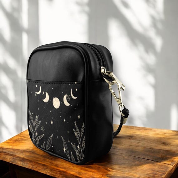 Moon Phases Crossbody Sling Bag, Alternative Alt Outfit Goth Crossbody Bag, Cottagecore Witch Shoulder Celestial Purse Streetwear Gift