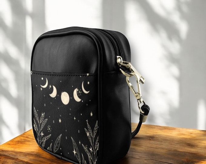 Moon Phases Crossbody Sling Bag, Alternative Alt Outfit Goth Crossbody Bag, Cottagecore Witch Shoulder Celestial Purse Streetwear Gift