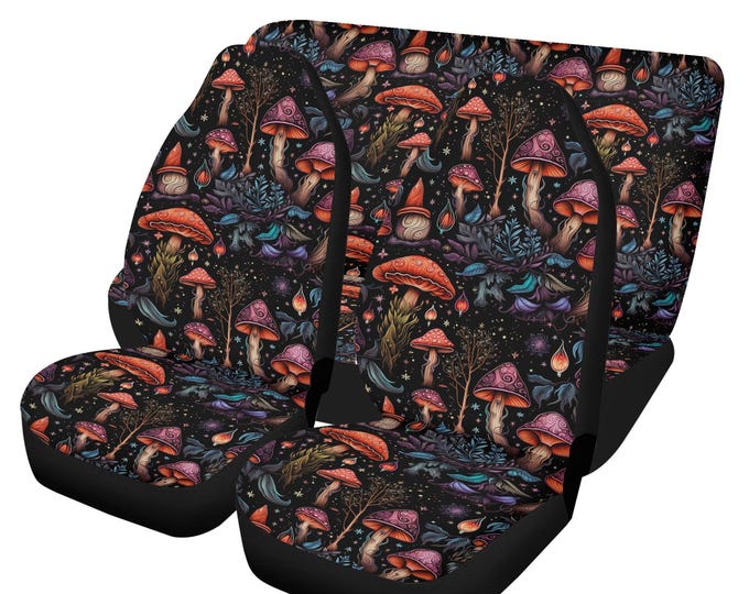 Witchy Mushroomcore Boho Car Seat Cover For Women, Cottagecore Witchy Celestial Front Bucket Seat Cover For Car Vehicle, Nature seat cover