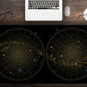 Zodiac Constellations Star Map schwarze Schreibtischunterlage, großes Gaming-Mauspad mehrere Größen Sternzeichen, Hemmed Edge Schreibtischunterlage für Home-Office-Geschenk