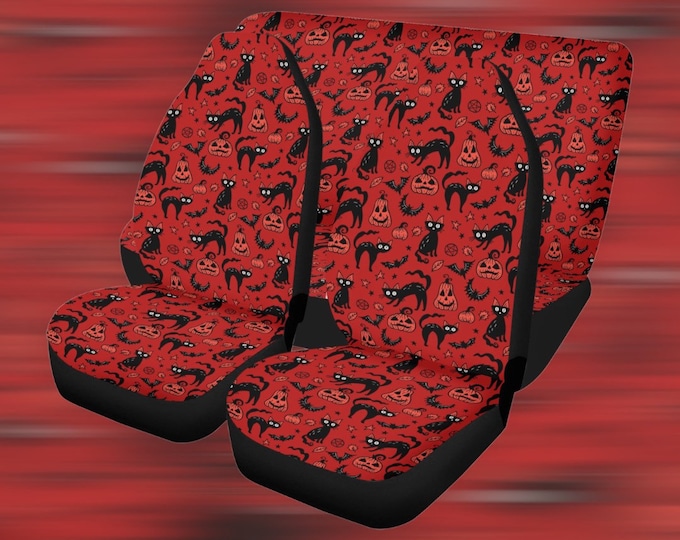 Halloween Spooky ghost Car Seat Cover Set, Kawaii Goth Car accessories, Witchy cute skull pumpkin car seat protector interior car decor