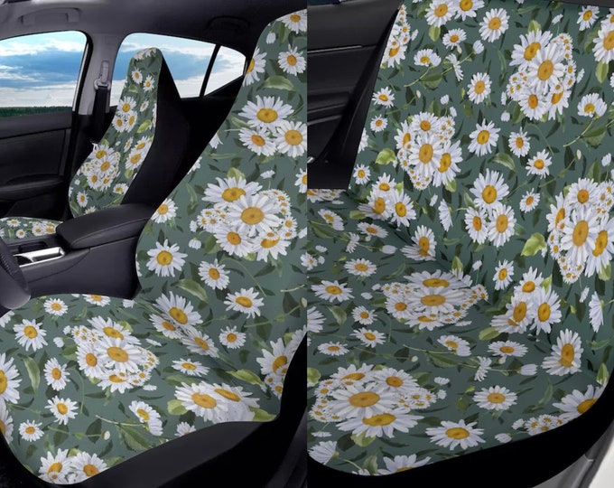 Boho Cottagecore Wildflower Daisy Car Seat Covers, Cute botanical nature Car Seat Cover for vehicle women car interior decor accessories
