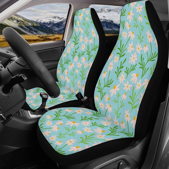 Kawaii Cottagecore Daisy garden Car Seat Covers, Cute botanical green Car Seat Cover for vehicle women car interior decor accessories
