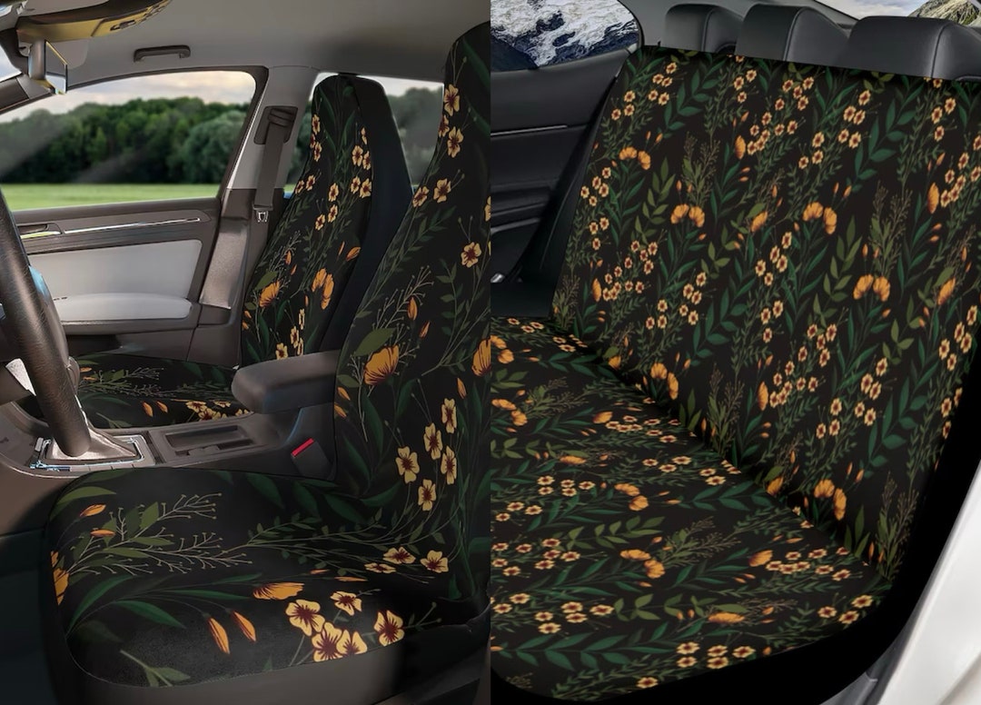 Cute Boho Flowers Car Seat Covers, Nature Foral Cottagecore Seat Covers for Vehicle, Nature Car