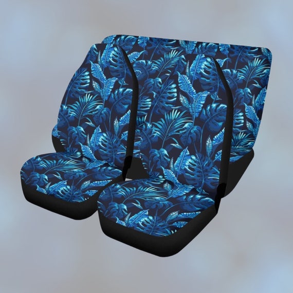Blue Monstera Leaves Cottagecore Car Seat Covers, Cute Nature Tendy Car Seat Covers full set for vehicle women boho car interior decor gift