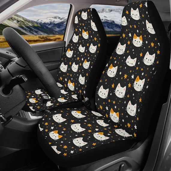 Kawaii cute cats boho Car Seat Cover Set, Cute car decor interior car accessories, Cat lovers car gift seat protectors, car interior decor